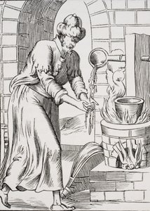 The Gipsy Who Washed His Hands in Molten Lead, after a Woodcut in 